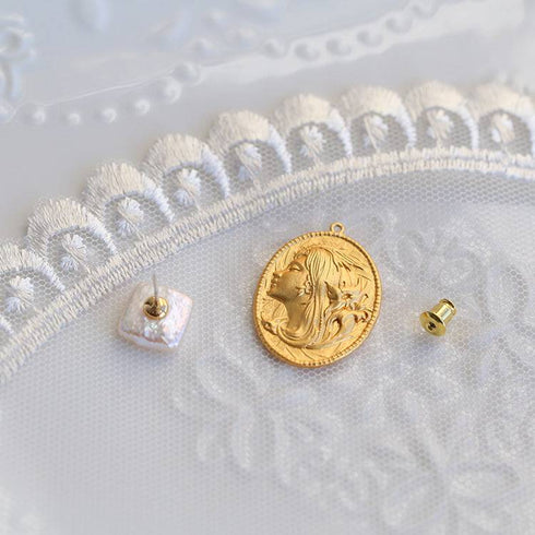 Oval Goddess Gold Coin Pearl Necklace and Earrings (Purchase Individually) - Zafari Studio Jewelry